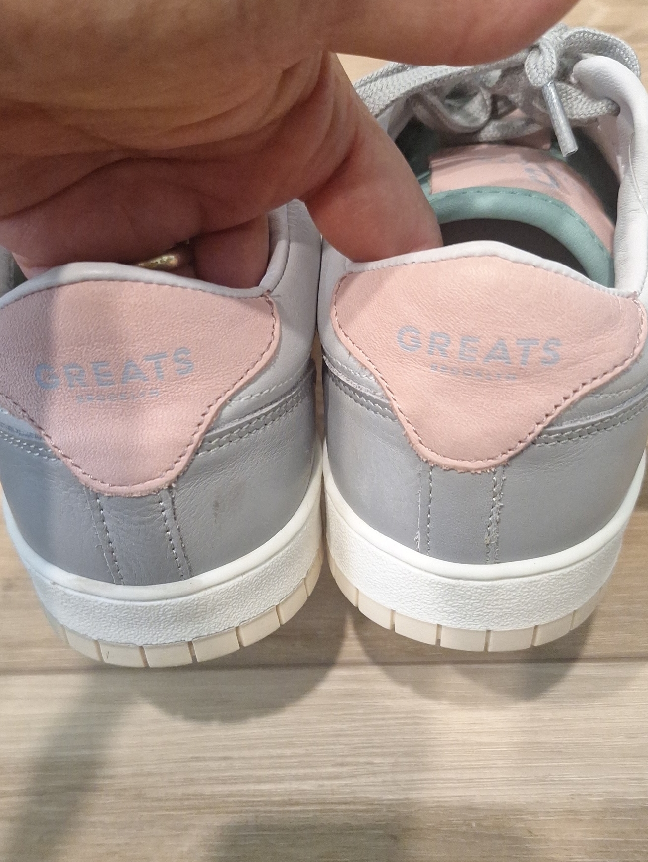 Greats Brooklyn Grey & White Leather Sneakers With Pastel Pink & Mint Accents 6 — image 5 of 8